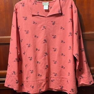 Coldwater Creek vintage plus size 3X Coral black embroidery Long Sleeve Tunic